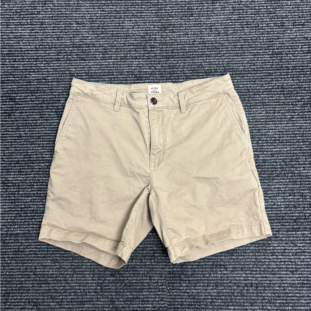 Flint And Tinder Shorts Men 32 Khaki 365 Chino Stretch 7” Inseam Cotton Outdoors